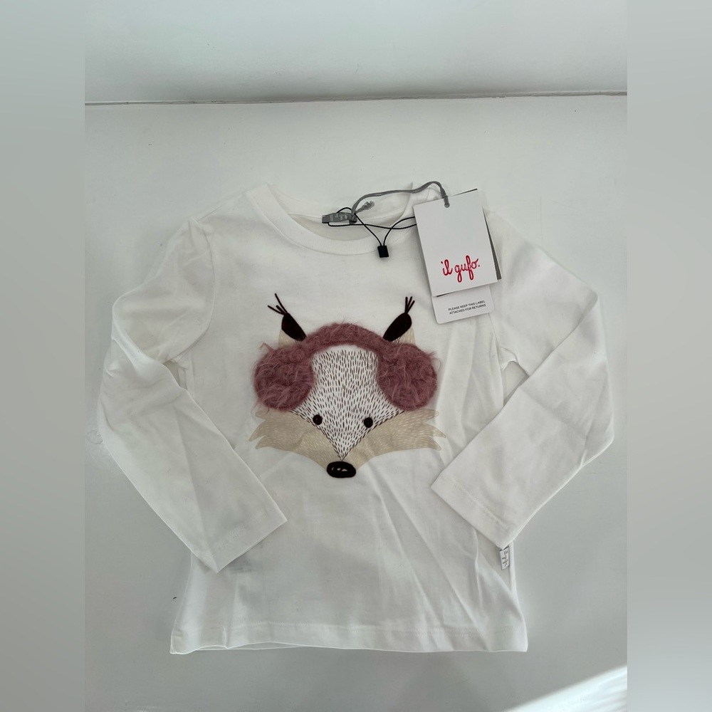 Il Gufo girls long sleeve t-shirt fox with ear muffs